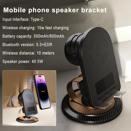 NOVIA™ - Πολυλειτουργική Βάση Κινητού με Bluetooth 5.3, Ασύρματη Φόρτιση και Ενσωματωμένο Ηχείο