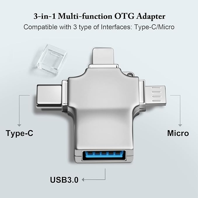 Προσαρμογέας OTG 3 σε 1 USB 3.0, Προσαρμογέας Micro/USB C σε USB, Συμβατός με κινητό τηλέφωνο/τάμπλετ