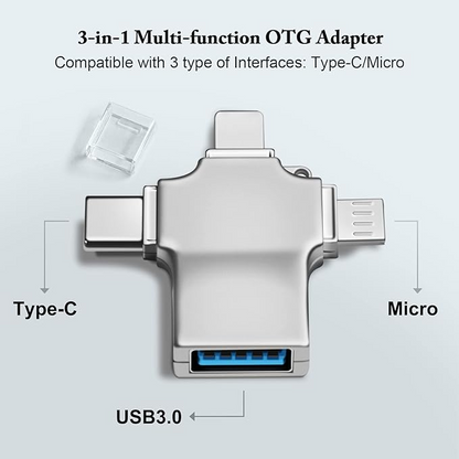 Προσαρμογέας OTG 3 σε 1 USB 3.0, Προσαρμογέας Micro/USB C σε USB, Συμβατός με κινητό τηλέφωνο/τάμπλετ