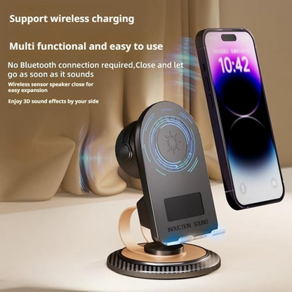 NOVIA™ - Πολυλειτουργική Βάση Κινητού με Bluetooth 5.3, Ασύρματη Φόρτιση και Ενσωματωμένο Ηχείο