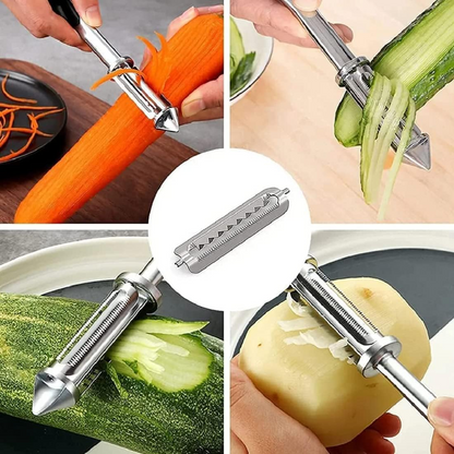Vegitopia™ - Πολυλειτουργικός αποφλοιωτής από ανοξείδωτο χάλυβα 3 σε 1 για φρούτα και λαχανικά