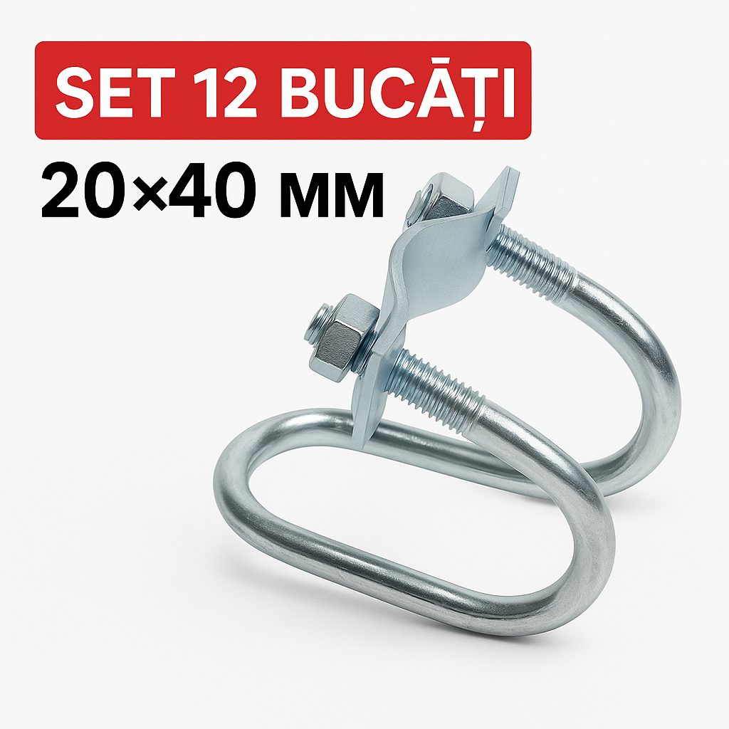 UGrip™ - Σετ 12 Σφιγκτήρες Στήριξης Τύπου U από Γαλβανισμένο Χάλυβα – Διάσταση 20×40 mm