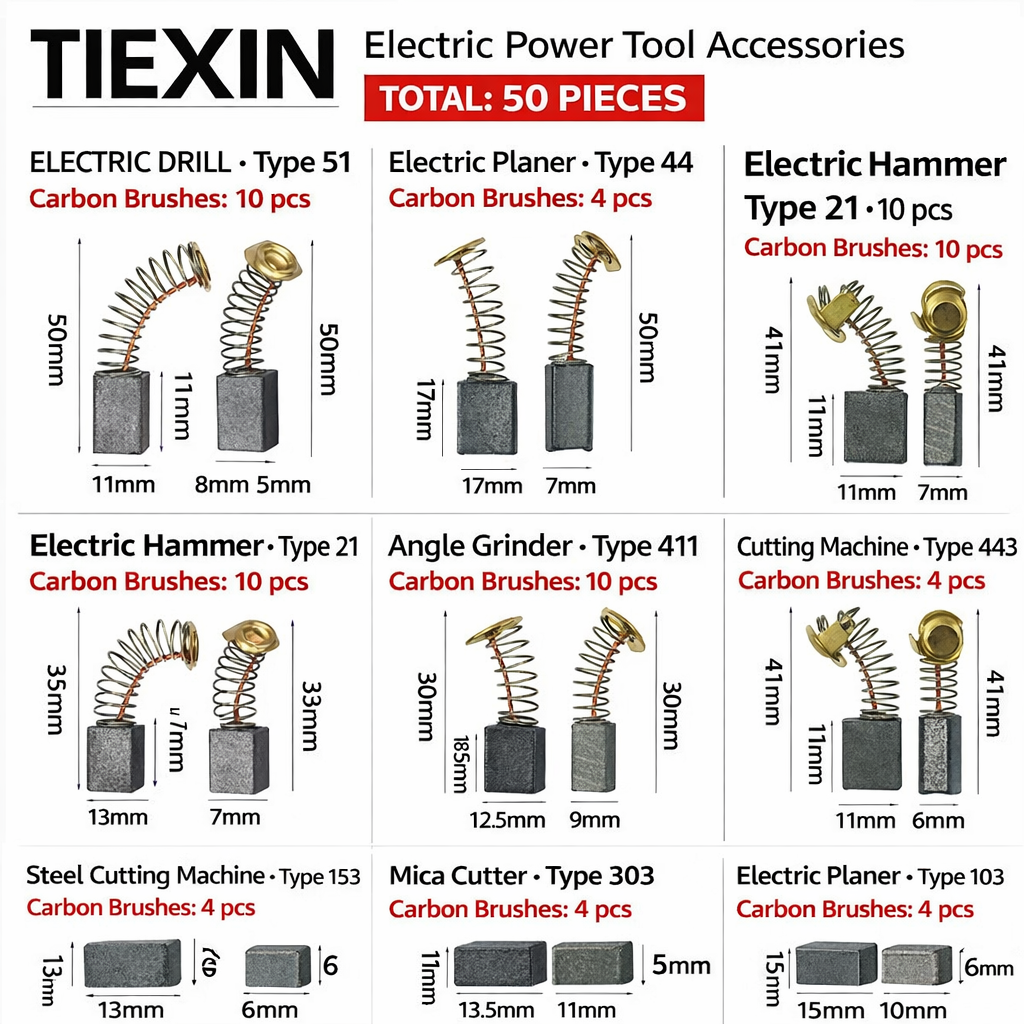 Tiexin™ – Σετ ανθρακονημάτων για ηλεκτρικά εργαλεία (50 τεμάχια)