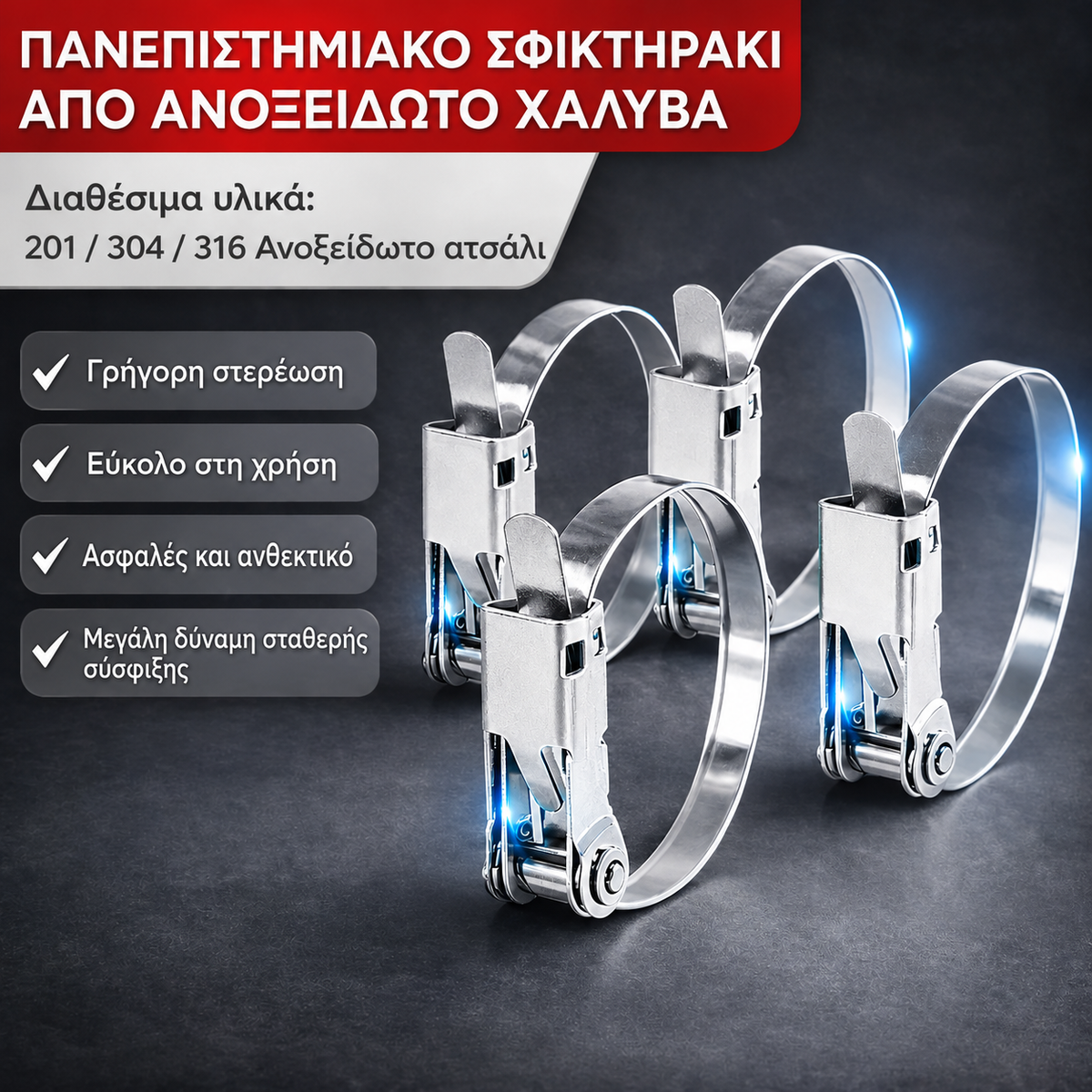 SteelZip™ - Ρυθμιζόμενο κολάρο από ανοξείδωτο χάλυβα για γερά στερέωση (5 τεμάχια)