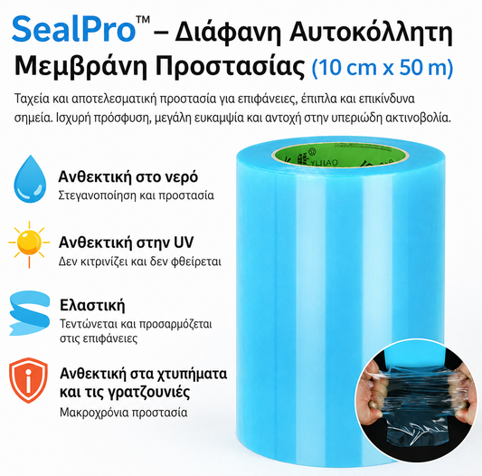 SealPro™ - Διαφανής αυτοκόλλητη προστατευτική μεμβράνη (10 cm x 50 m)