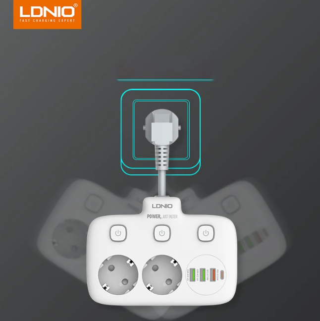 Πολύπριζο με 2 πρίζες AC, 3x USB, USB-C