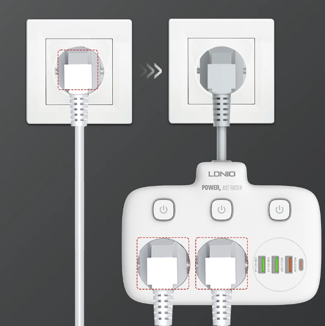 Πολύπριζο με 2 πρίζες AC, 3x USB, USB-C