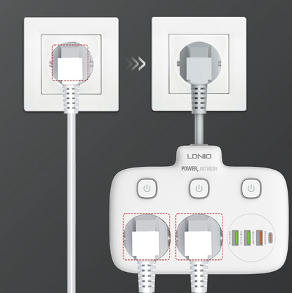 Πολύπριζο με 2 πρίζες AC, 3x USB, USB-C