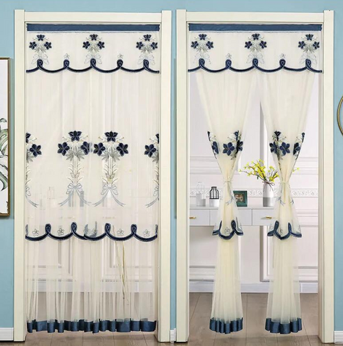 Σκανδιναβική κουρτίνα διπλής στρώσης με δαντέλα και κομψό κέντημα (100*200cm)
