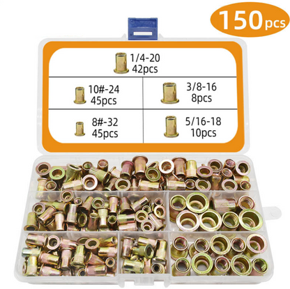 RivetMaster™ - Σετ 150 τμχ. Παξιμάδια με σπείρωμα, Επίπεδη κεφαλή M3 M4 M5 M6 M8