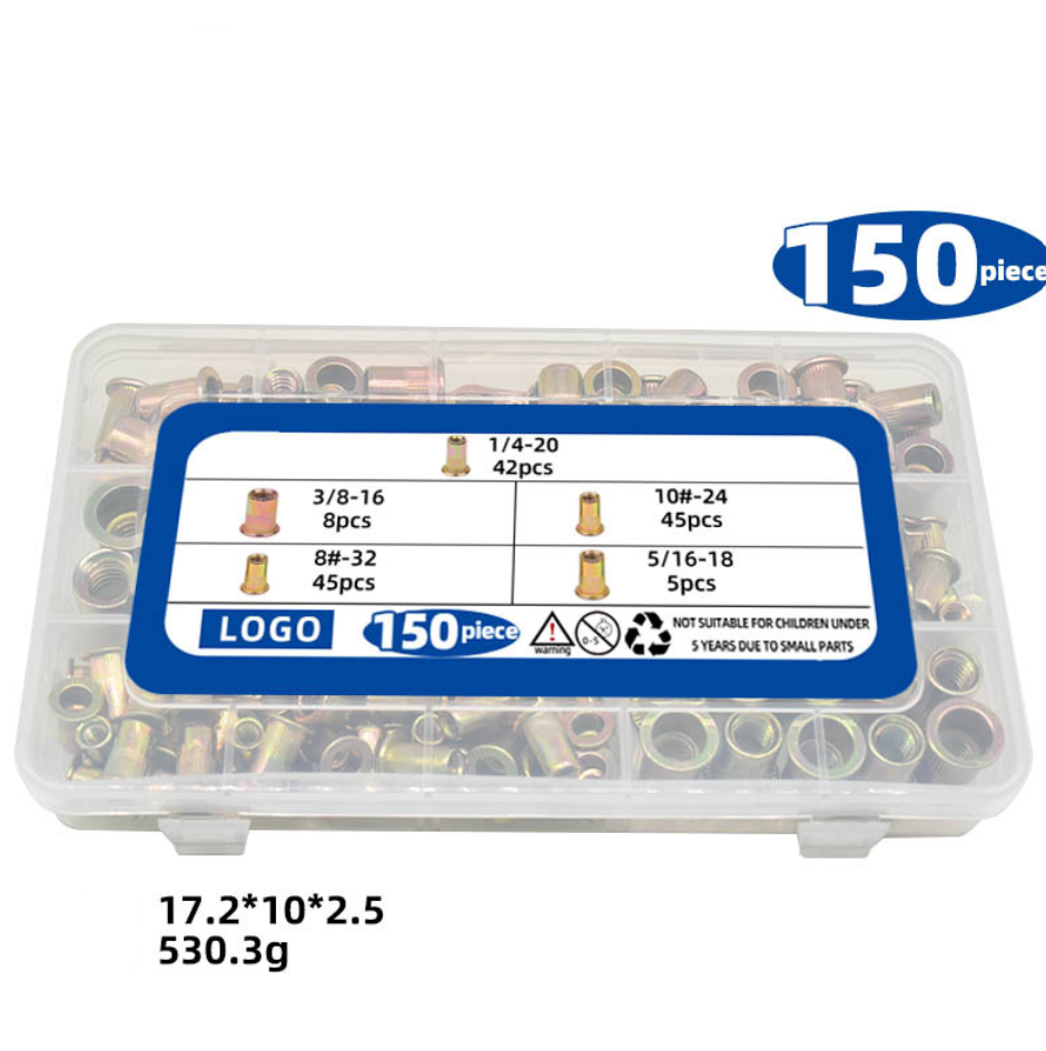 RivetMaster™ - Σετ 150 τμχ. Παξιμάδια με σπείρωμα, Επίπεδη κεφαλή M3 M4 M5 M6 M8