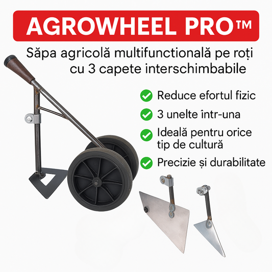 AgroWheel Pro™ – Πολυλειτουργική γεωργική σκαπάνη σε τροχούς με 3 εναλλάξιμες κεφαλές