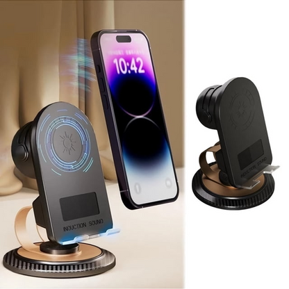 NOVIA™ - Πολυλειτουργική Βάση Κινητού με Bluetooth 5.3, Ασύρματη Φόρτιση και Ενσωματωμένο Ηχείο