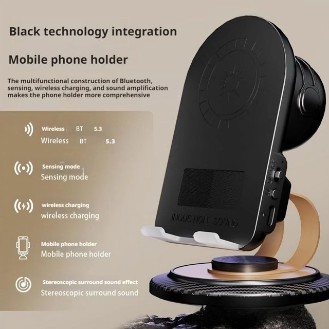 NOVIA™ - Πολυλειτουργική Βάση Κινητού με Bluetooth 5.3, Ασύρματη Φόρτιση και Ενσωματωμένο Ηχείο