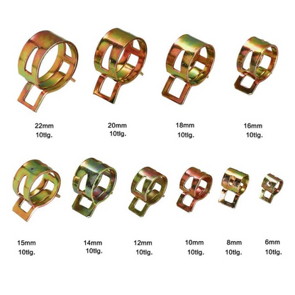 SpringClamp™ - Σετ 100 ελαστικών μεταλλικών σφιγκτήρων σωλήνων - Διαμέτρους 6-22 mm