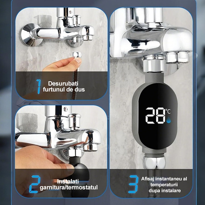 AquaTemp™ – Ψηφιακό θερμόμετρο ντους LED με έγχρωμη ένδειξη (0–99°C)