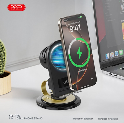 NOVIA™ - Πολυλειτουργική Βάση Κινητού με Bluetooth 5.3, Ασύρματη Φόρτιση και Ενσωματωμένο Ηχείο